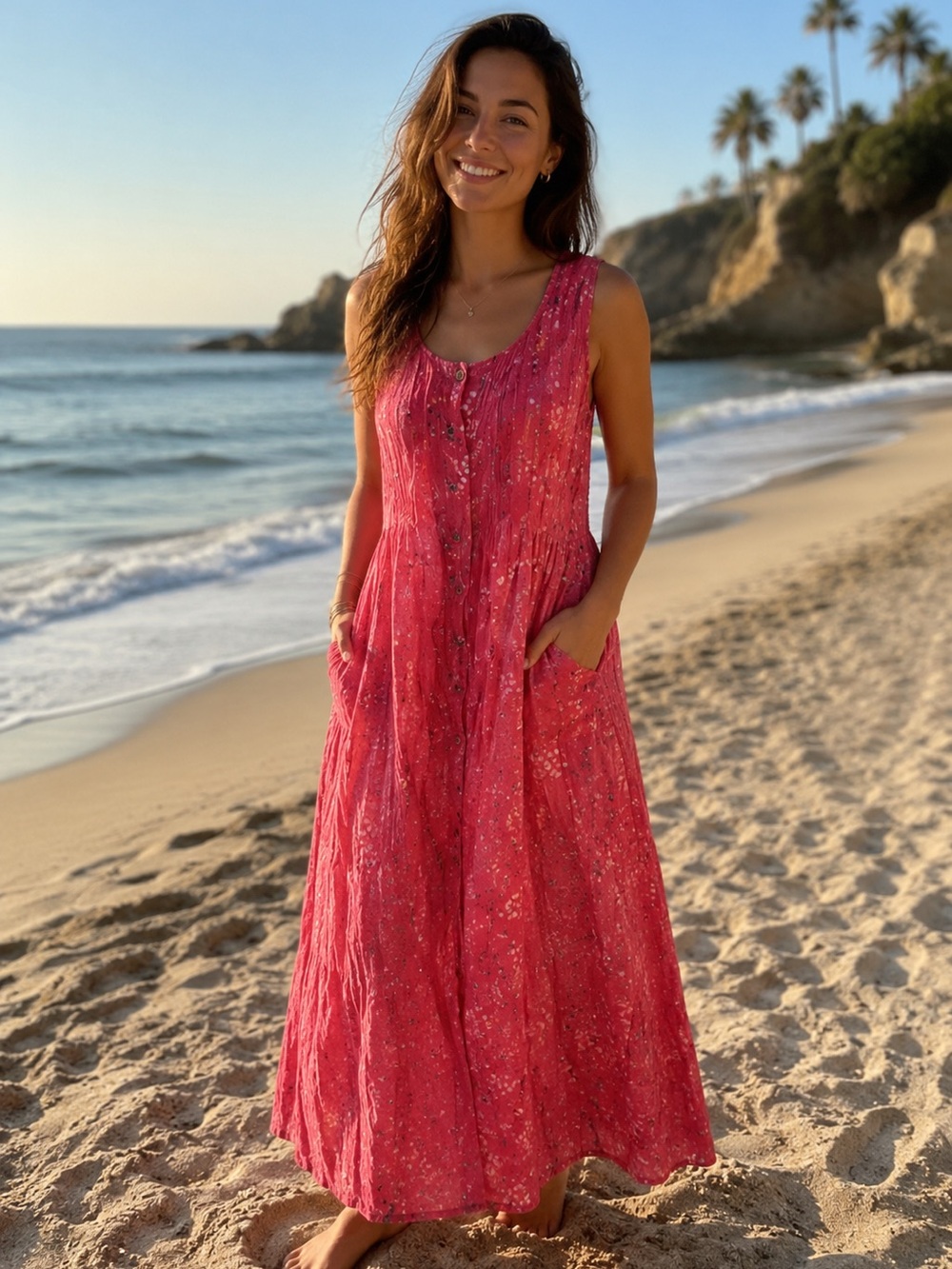 NWOT Coral Pink Cotton Sleeveless Summer Dress